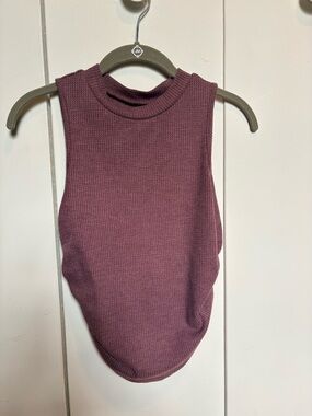 Sleeveless Mock Neck Ribbed Tank Top - Mauve